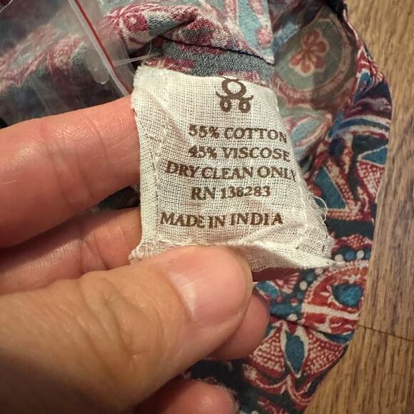 Figue bohemian unlined 3/4 sleeve multicolor print light weight dress XS cotton - Picture 6 of 10